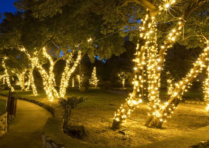 christmasy decorated trees in a park in rab town on island rab,